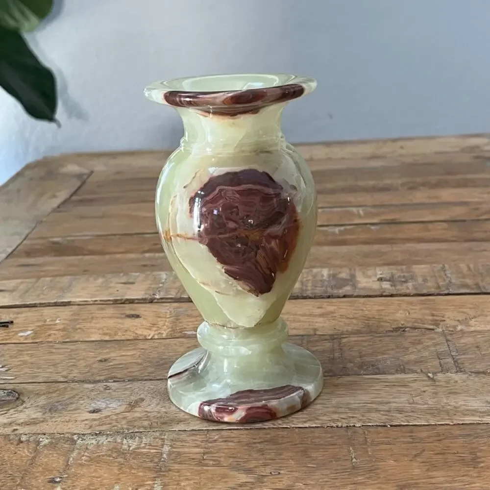 Vintage Carved Marbled Onyx Stone Vase 6